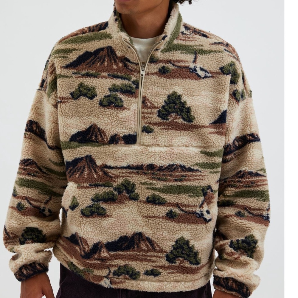 NEW URBAN OUTFITTERS MENS PRINTED FLEECE HALF ZIP SWEATSHIRT